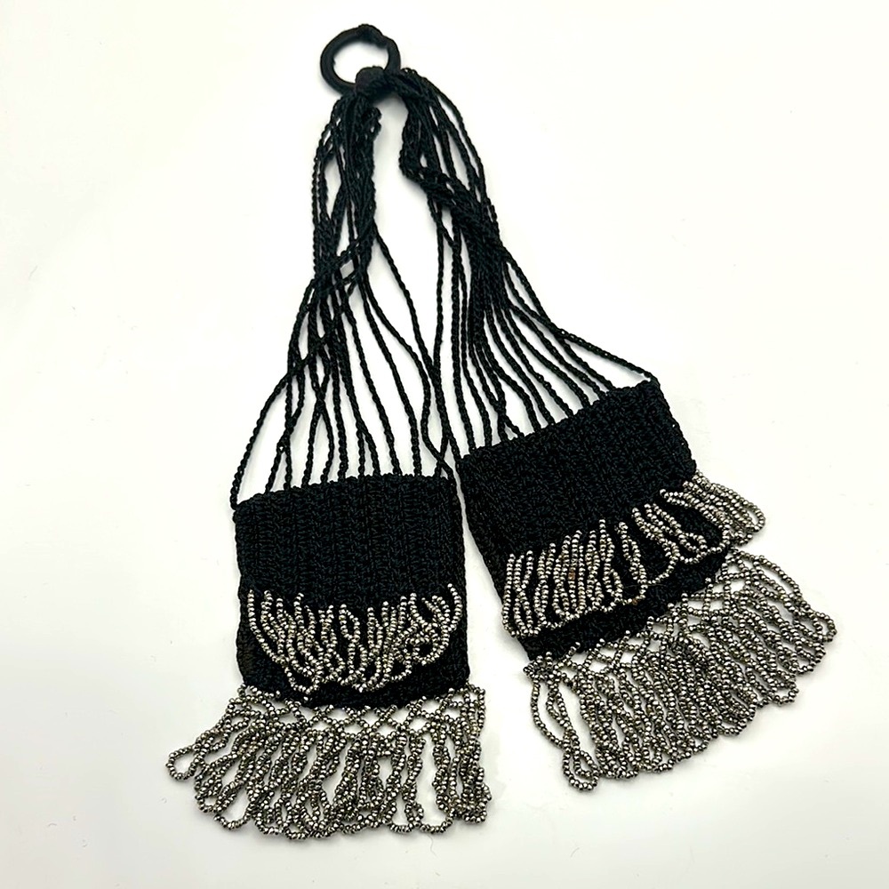Victorian Chatelaine Miser’s Purse. Black & Silver. Handmade. Vintage.